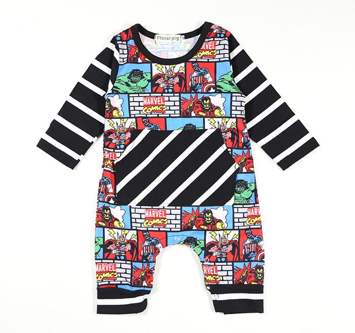 Baby Jumpsuits Super Hero Cartoon Printed Striped Long & Short Sleeve Baby Boys Girls Clothing Cotton Blending 0-18M